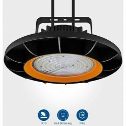 Anten 200W UFO Projecteur LED Dimmable Projecteur LED D'éclairage Industriel Suspension IP65 Phare De Travail Spot Lumière Éxtérieur Et Indérieur Blanc Froid 6000K (Variateur Non Compris)
