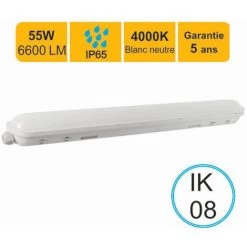 LUTECE-ARC Réglette LED étanche 1500mm 55W 6600 LM 4000K IP65 - Interconnectable - Garantie 5 Ans