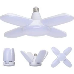 LONGZIMING Éclairage De Garage à LED 60W, E27 6000 Lumens Plafonnier De Sécurité,Lampe D'atelier Déformable à 4 Panneaux Ajustables,Super Brillant Lumière Du Jour Pour Garage, Entrepôt, Atelier, Gym, Cuisine