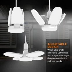 LONGZIMING Éclairage De Garage à LED 60W, E27 6000 Lumens Plafonnier De Sécurité,Lampe D'atelier Déformable à 4 Panneaux Ajustables,Super Brillant Lumière Du Jour Pour Garage, Entrepôt, Atelier, Gym, Cuisine -Pas Cher Eclairage professionnel Magasin 26552748 4