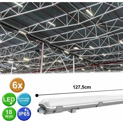 ETC-SHOP 6x Lampes De Baignoire LED, Tubes Lumière Du Jour, Entrepôts, Halls, Sous-sols, Plafonniers Résistants à L'humidité, Longueur 127,5 Cm 4 ETC-SHOP 6x Lampes De Baignoire LED, Tubes Lumière Du Jour, Entrepôts, Halls, Sous-sols, Plafonniers Résistants à L'humidité, Longueur 127,5 Cm – Image 2