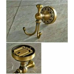 THSINDE Crochet à Peignoir Laiton Rétro Patère De Salle De Bain 2 Crochets Set D'Accessoires De Salle De Bain Porte Rouleau Papier Finition Laiton Antique Fixation Murale (d'or) -Pas Cher Eclairage professionnel Magasin 28841624 3