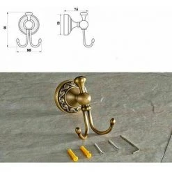 THSINDE Crochet à Peignoir Laiton Rétro Patère De Salle De Bain 2 Crochets Set D'Accessoires De Salle De Bain Porte Rouleau Papier Finition Laiton Antique Fixation Murale (d'or) -Pas Cher Eclairage professionnel Magasin 28841624 4