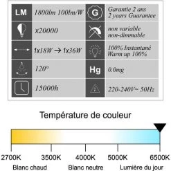 LUTECE-ARC Boitier IP20 120cm + Tube LED 18W 1x18W 1800lm 6500K -Pas Cher Eclairage professionnel Magasin 43459268 3