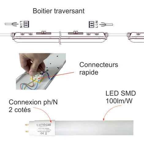 LUTECE-ARC Boitier étanche Traversant 150cm + 2 Tubes LED 2x24W 4800lm 6500K 4 LUTECE-ARC Boitier étanche Traversant 150cm + 2 Tubes LED 2x24W 4800lm 6500K – Image 2