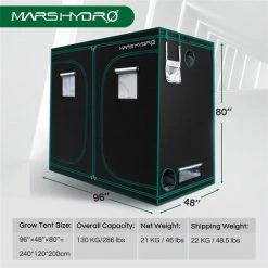 Mars Hydro Tente De Culture | 240x120x200cm | Noir/vert | Culture De Plantes En Intérieur | Armoire De Culture Non Toxique Hydroponique Réfléchissante En Mylar | Chambre De Culture Indoor Grow Box
