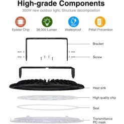 XICHAO 300W UFO High Bay Lumière, Projecteur LED 6500K Blanc Froid Spot Interieur Exterieur Lumière, Pour Garage Usine Atelier Gymnase -Pas Cher Eclairage professionnel Magasin 45416906 4