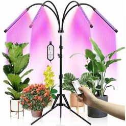ELLE Lampe De Plante, Lampe De Croissance Avec Trépied, LEDs Plant Lampe Horticole Croissance Floraison 4 Têtes Lampe Croissance Spectre Complet, Avec Niveaux Dimmables 3 Modes De Minuterie