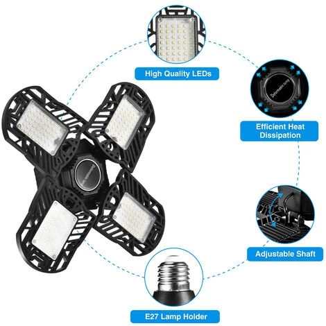 KARTOKNER Éclairage De Garage à LED,120W 12000LM E26 Deformable Lampe Avec 4 Panneaux Ajustables 3200K Hight Bay Light,Plafonnier LED Pour Garage Sous-sol Atelier Cave(Lumière Chaude) 5 KARTOKNER Éclairage De Garage à LED,120W 12000LM E26 Deformable Lampe Avec 4 Panneaux Ajustables 3200K Hight Bay Light,Plafonnier LED Pour Garage Sous-sol Atelier Cave(Lumière Chaude) – Image 3