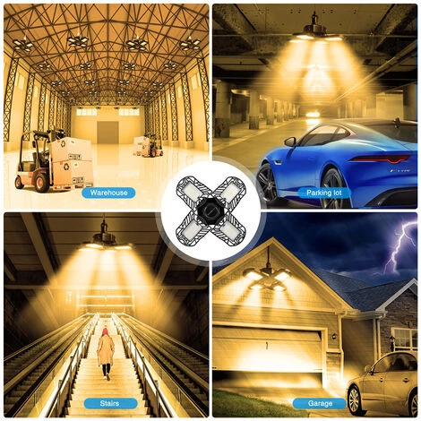 KARTOKNER Éclairage De Garage à LED,120W 12000LM E26 Deformable Lampe Avec 4 Panneaux Ajustables 3200K Hight Bay Light,Plafonnier LED Pour Garage Sous-sol Atelier Cave(Lumière Chaude) 7 KARTOKNER Éclairage De Garage à LED,120W 12000LM E26 Deformable Lampe Avec 4 Panneaux Ajustables 3200K Hight Bay Light,Plafonnier LED Pour Garage Sous-sol Atelier Cave(Lumière Chaude) – Image 5