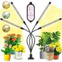 TINOR Lampe Pour Plantes, 2020 Nouvelle 80 LEDs 4 Heads Lampe De Croissance, Chronométrage AUTO - ON/OFF Lampe Led Horticole Pour Semis, Succulentes, Orchidee(660nm/3000K/5000K)