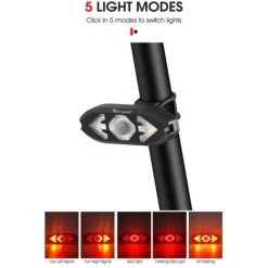 Clignotant De Vélo Télécommande Indicateur De Direction LED Feu Arrière Avec Klaxon VTT Lampe Rechargeable USB Feu Arrière De Vélo (Noir)-BISBISOUS -Pas Cher Eclairage professionnel Magasin 53815820 3