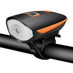Eclairage Avant, LED Phare Lampe Pour Vélo Puissante USB Rechargeable Lumière, 1200mAh, 4 Modes D'éclairage 5 Modes Sonnette 140dB, Antichoc Impermeable Étanche IPX4, Pour Cyclysme VTC VTT(Noir)-BISBISOUS