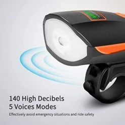 Eclairage Avant, LED Phare Lampe Pour Vélo Puissante USB Rechargeable Lumière, 1200mAh, 4 Modes D'éclairage 5 Modes Sonnette 140dB, Antichoc Impermeable Étanche IPX4, Pour Cyclysme VTC VTT(Noir)-BISBISOUS -Pas Cher Eclairage professionnel Magasin 53815908 4