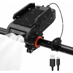 Lumière De Vélo Avant 4 En 1, Phare De Vélo Multifonction Rechargeable Par USB, Lumière Avant De Vélo étanche IPX4(noir)-BISBISOUS