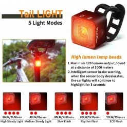 Lumière De Vélo, Feu Arrière De Vélo Rechargeable à 5 Modes De Luminosité, Lumière De Vélo De Montagne étanche IP66(noir)-BISBISOUS -Pas Cher Eclairage professionnel Magasin 54698767 3