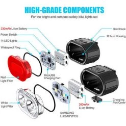 Betterlife Lumiere Velo LED Puissant, Eclairage Velo Avant Et Arriere, Lampe Avant Et Feu Arriere Velo Etanches Rechargeables USB, Phare Velo LED, Lumiere Velo VTT, Velo De Route Et Trotinette -Pas Cher Eclairage professionnel Magasin 54820278 4