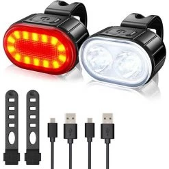 Lumière Vélo Ensemble,Éclairage Vélo Avant Et Arrière USB Rechargeable Étanche,Lampe Velo LED Puissantes,avec Sonnette Vélo,Eclairage Pour VTT Trotinette Electrique Camping Fontainebleau 2Pcs