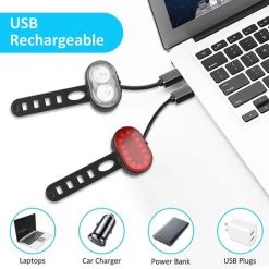 Lumière Vélo Ensemble,Éclairage Vélo Avant Et Arrière USB Rechargeable Étanche,Lampe Velo LED Puissantes,avec Sonnette Vélo,Eclairage Pour VTT Trotinette Electrique Camping Fontainebleau 2Pcs -Pas Cher Eclairage professionnel Magasin 55255525 3