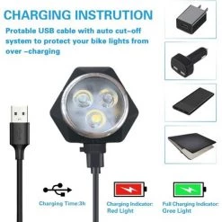 TANABATA Eclairage Vélo Etanche Rechargeable, Lampe De Vélo Avant Et Arrière LED, 4 Modes De Luminosité, Bicyclette Phare Blanc Et Feu Arrière Rouge Imperméable Inclut 2 USB Câble -Pas Cher Eclairage professionnel Magasin 55271579 3
