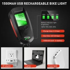 TANABATA Éclairage Vélo, Lumière Vélo Multifonctionnel Avec Compteur Velo Vitesse Ordinateur Lumières De Cycle Étanches Avec Modes D'éclairage Réglables Rechargeables USB 300LM Et Loud Bell -Pas Cher Eclairage professionnel Magasin 55271758 5