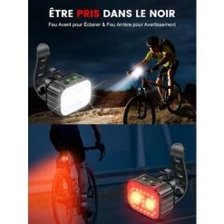 GRID COOL Lumiere Velo Avant Et Arriere, 8 + 12 Modes D'éclairage Lampe Vélo LED Étanche IPX6, USB Rechargeable Eclairage Velo Pour Cyclysme VTT, VTC, Bicyclette, Longue Durée De Vie De La Batterie -Pas Cher Eclairage professionnel Magasin 64125919 3