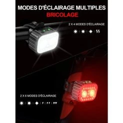 GRID COOL Lumiere Velo Avant Et Arriere, 8 + 12 Modes D'éclairage Lampe Vélo LED Étanche IPX6, USB Rechargeable Eclairage Velo Pour Cyclysme VTT, VTC, Bicyclette, Longue Durée De Vie De La Batterie -Pas Cher Eclairage professionnel Magasin 64125919 4