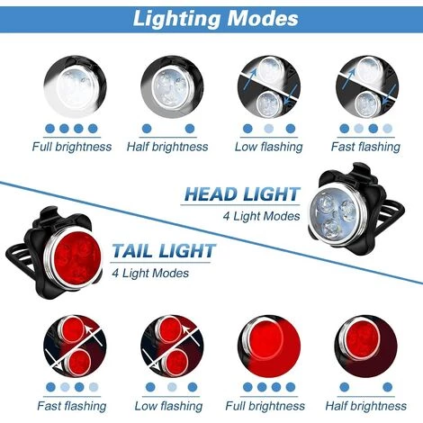 ENLENK Lumières De Vélo à LED, Feux De Vélo Avant Et Arrière Rechargeables, 4 Modes De Luminosité, éclairage USB Résistant Aux Chocs, étanche, VTT, VTT, Chariot De Camping (blanc, Rouge) 7 ENLENK Lumières De Vélo à LED, Feux De Vélo Avant Et Arrière Rechargeables, 4 Modes De Luminosité, éclairage USB Résistant Aux Chocs, étanche, VTT, VTT, Chariot De Camping (blanc, Rouge) – Image 5
