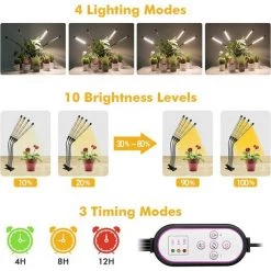 OSQI Lumière De Plante, 2020 Nouvelle Lumière De Croissance 80 LED 4 Têtes, Minuterie Automatique - Lampe LED Horticole Marche/arrêt Pour Semis, Plantes Grasses, Orchidée (660 Nm/3000K/5000K) 8 OSQI Lumière De Plante, 2020 Nouvelle Lumière De Croissance 80 LED 4 Têtes, Minuterie Automatique - Lampe LED Horticole Marche/arrêt Pour Semis, Plantes Grasses, Orchidée (660 Nm/3000K/5000K) -Pas Cher Eclairage professionnel Magasin 65501112 2