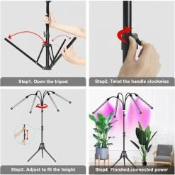 LUCKY-88 Lampes De Culture à 4 LED Avec Trépied Pour Plantes D'intérieur, Lampes De Sol à Spectre Complet De 80 LED Avec Deux Contrôleurs, Minuterie 4/8/12H -Pas Cher Eclairage professionnel Magasin 65803825 4