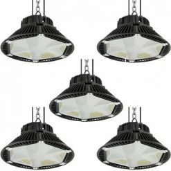 5×Anten 150W UFO LED Anti-Éblouissement Suspension Industrielle LED Étanche IP65 Éclairage Haute Baie Blanc Froid 6000K (Connecteur De Câble étanche Fourni)