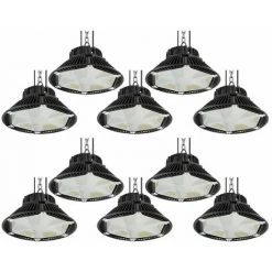 10×Anten 150W UFO LED Anti-Éblouissement Suspension Industrielle LED Étanche IP65 Éclairage Haute Baie Blanc Froid 6000K (Connecteur De Câble étanche Fourni)