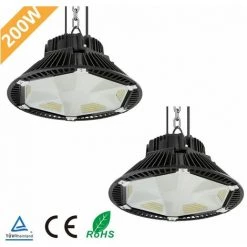 2×Anten 200W UFO LED Anti-Éblouissement Rond Industriel LED Étanche IP65 Projecteur Extérieur Blanc Froid 6000K (Boîte De Jonction Fournie)
