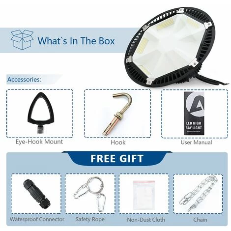 Anten 150W UFO LED Anti-Éblouissement Suspension Industrielle LED Étanche IP65 Éclairage Haute Baie Blanc Neutre 4000K (Connecteur De Câble étanche Fourni) 7 Anten 150W UFO LED Anti-Éblouissement Suspension Industrielle LED Étanche IP65 Éclairage Haute Baie Blanc Neutre 4000K (Connecteur De Câble étanche Fourni) – Image 5